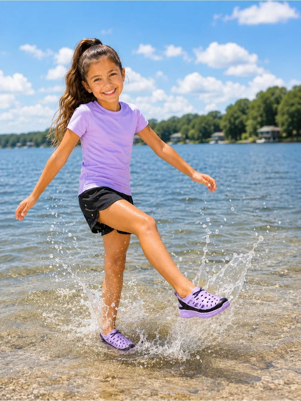 Joybees Kids Lightweight EVA SlipOn Water Shoes in Lavender purple and black C11